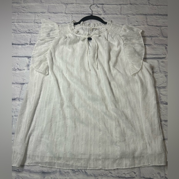 White Ruffle Sleeveless Blouse with Tie Neck. - Picture 4 of 8